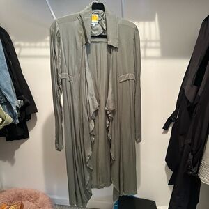 C&C California Olive Green Lightweight Drape Front Long Cardigan Jacket